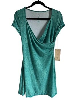 New With Tags Prana Blue/Green Victoria Faux Wrap Dress, Size Small